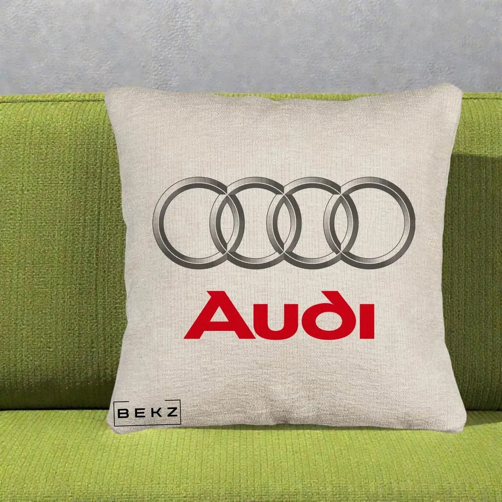 Perna Personalizata cu emblema Audi, 40x40 cm, Bej Canapea, Husa Detasabila, Perna Inclusa, BEKZ®