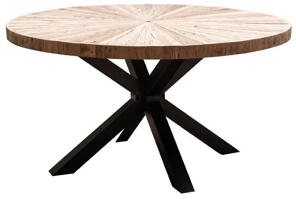 Masa dining, rotunda, din lemn reciclat, cu aspect rustic, Asturias
