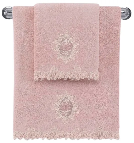 Prosop de corp DESTAN cu dantela 85x150 cm Roz pal / Dusty rose