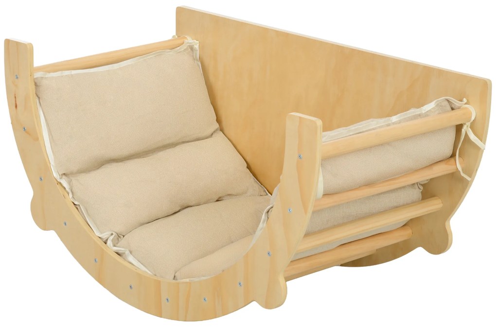 AIYAPLAY 3 în 1 Arca de escaladă, balansoar și masă de joc cu perne, din lemn natural, pentru copii de 18 la 48 de luni | Aosom Romania