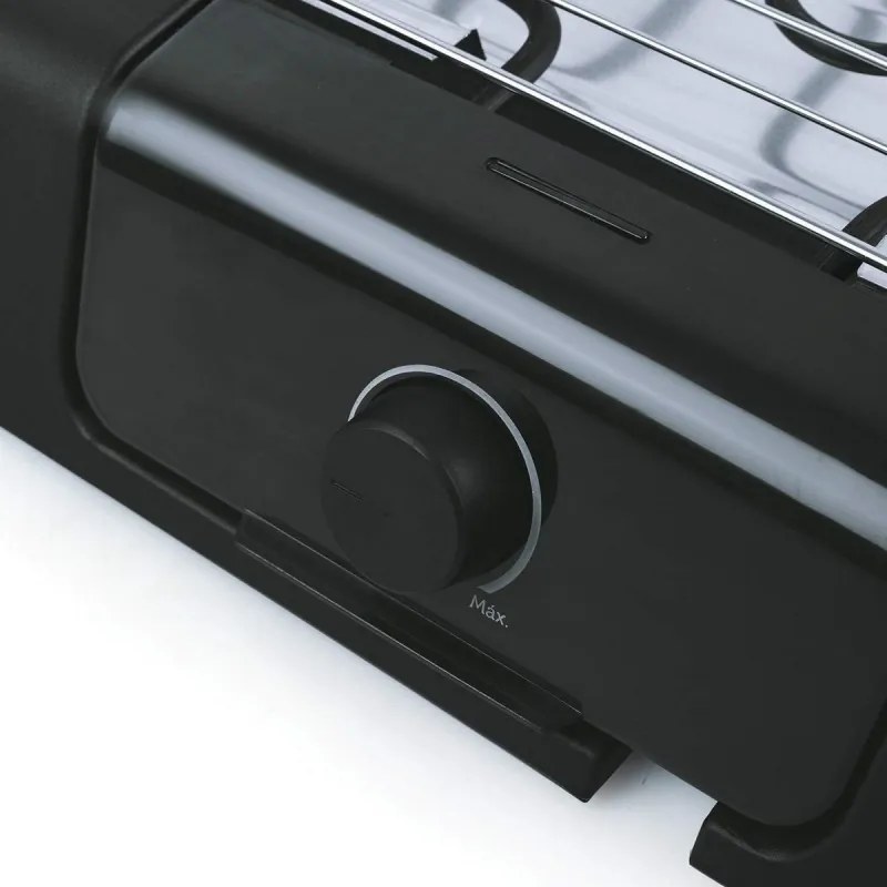 Gratar electric Royalty Line RL-SBGT2000, 2000W, 38x28 cm, Suport pliabil, 200°C, Termostat, Tava de scurgere, Negru