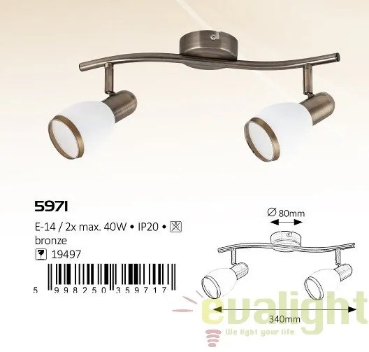 Lustra, Plafoniera cu 2 spoturi design modern, finisaj bronz, Elite 5971 RX