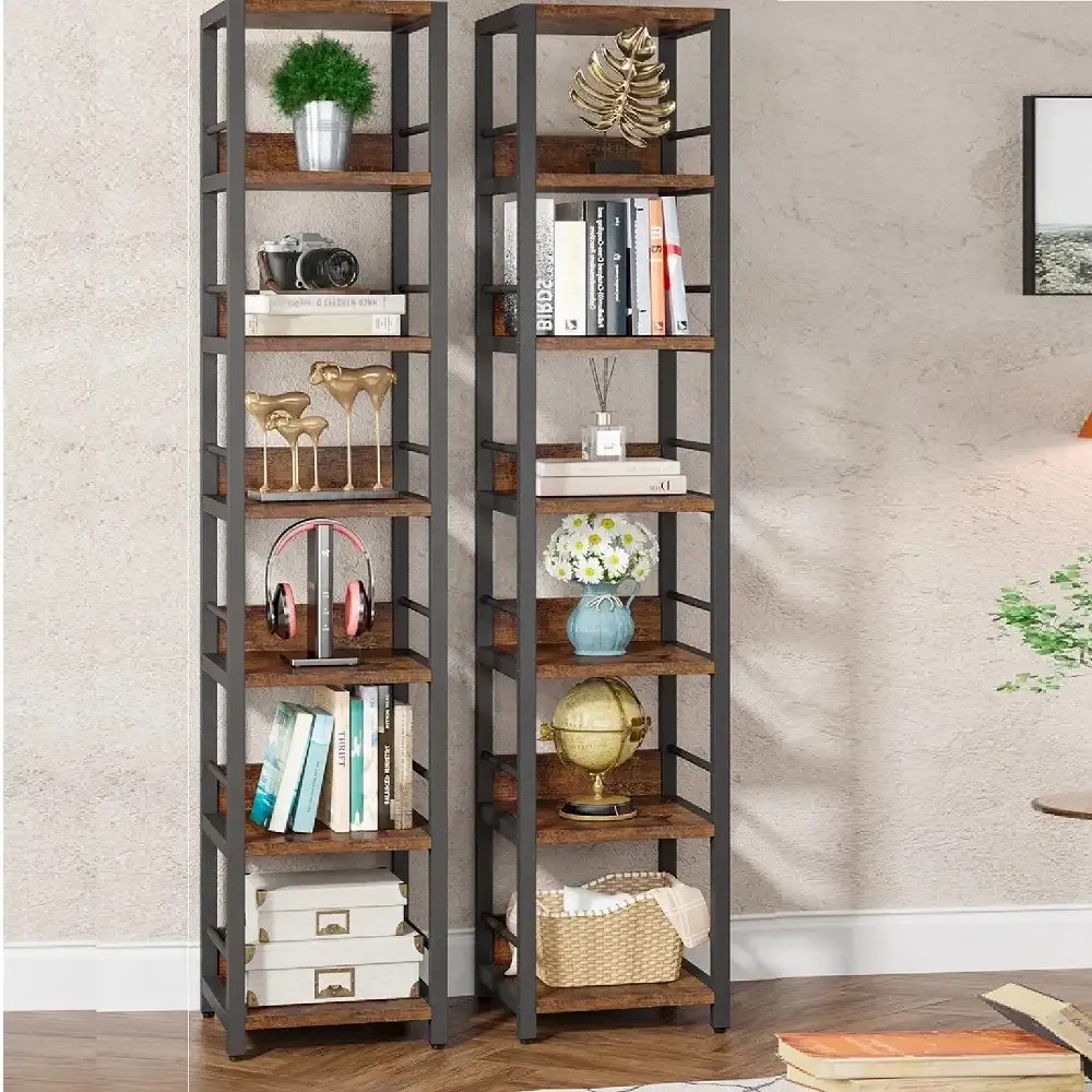 Biblioteca de colt, nuc/negru, 190x35x35 cm