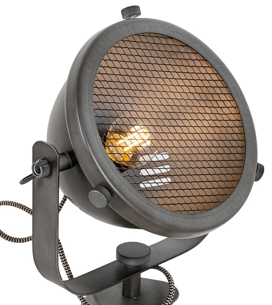 Lampă de masă industrială cu trepied din oțel și lemn cu înclinare - Emado