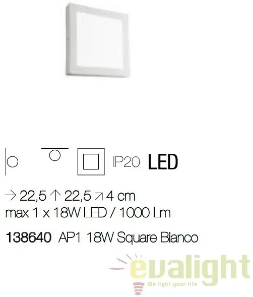 Aplica LED dim. 22,5x225,5cm, UNIVERSAL AP1 18W SQUARE BIANCO 138640