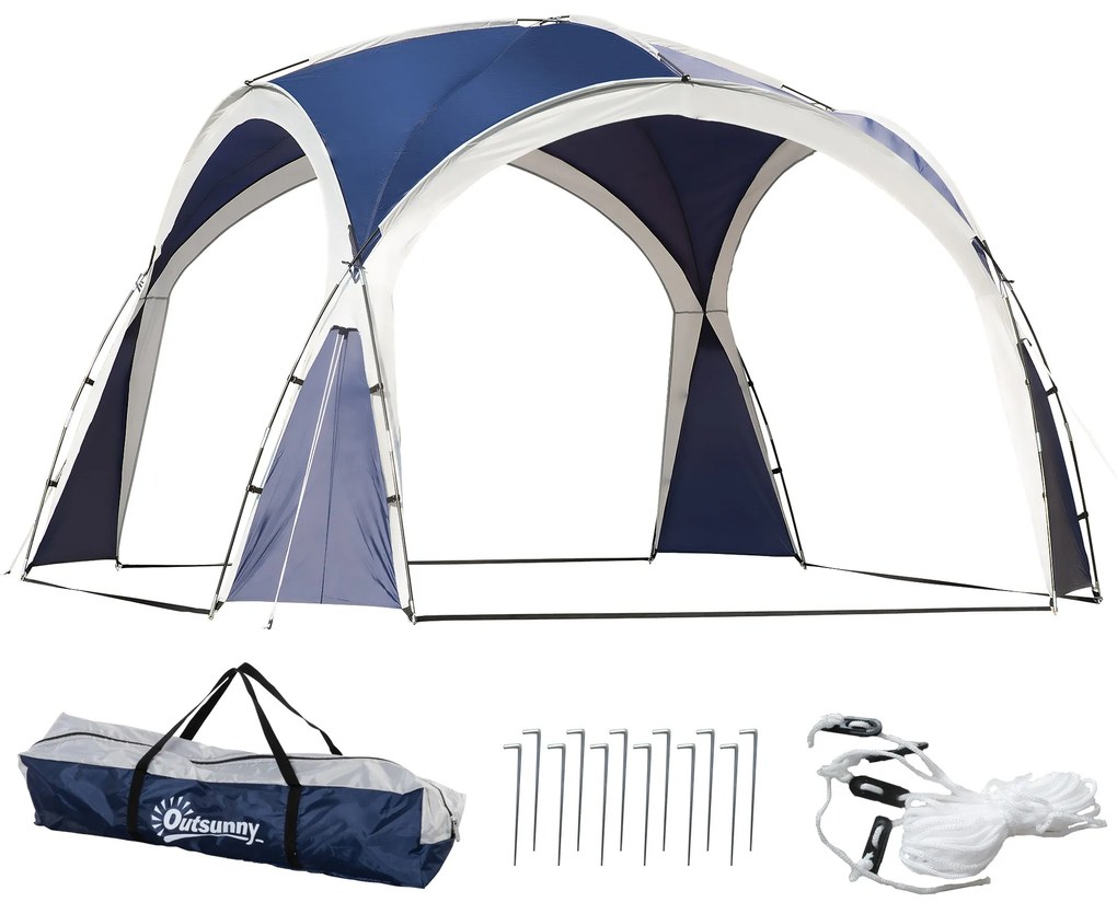 Outsunny Cort Cupolă pentru 6-8 Persoane, Pavilion, Protecție împotriva Soarelui și Ploii Mărunt, 3,5 x 3,5 x 2,22 m, Albastru | Aosom Romania