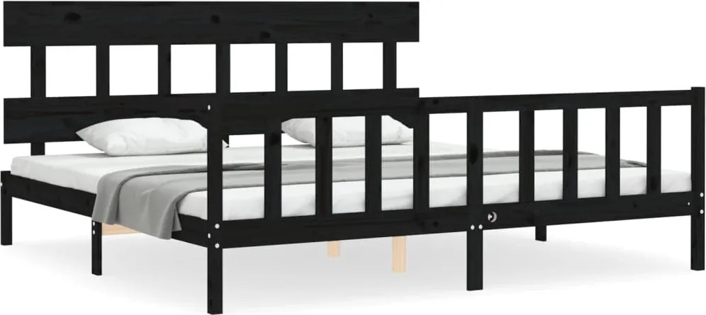 vidaXL Cadru pat cu tăblie 200x200 cm, negru, lemn masiv