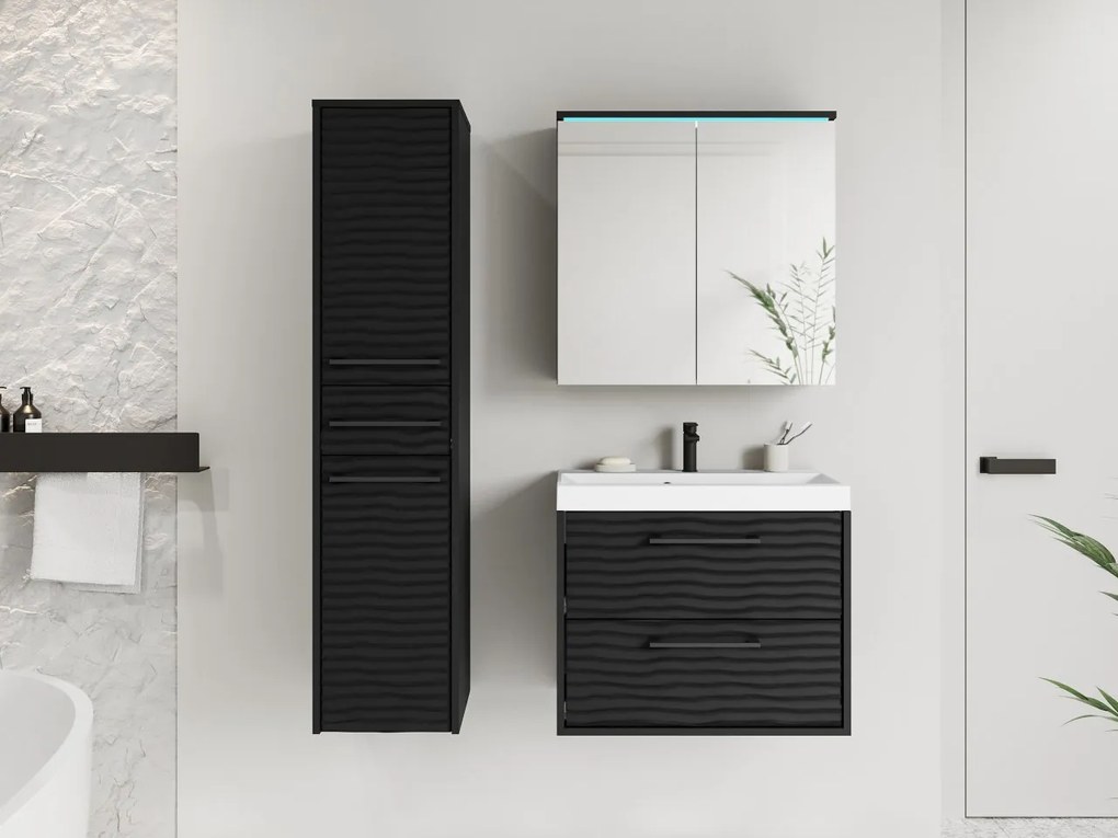 Mobilier baie Tameko I (Negru grafit + Negru) (cu baterie Economico BYU 020M și sifon) (cu iluminat LED RGB color). 1104062