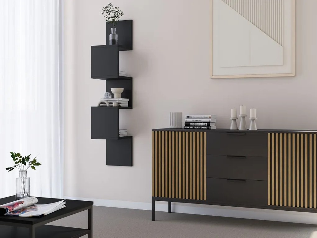 Polita de perete SUNEDO 25x125 cm, neagra