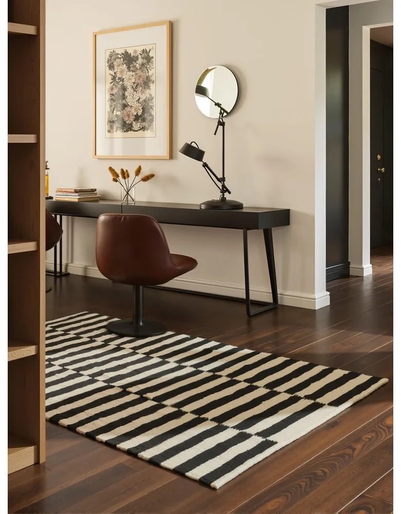 Covor negru-alb reversibil/țesut manual din lână 160x230 cm Donna – Hanse Home