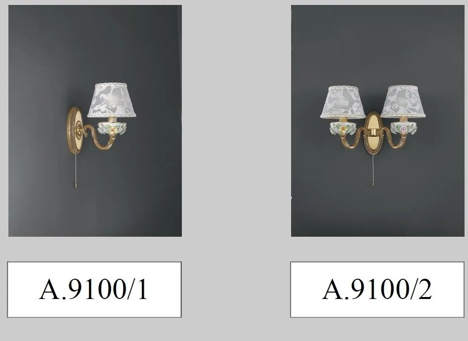 Aplica de perete din alama si portelan 2 brate design italian