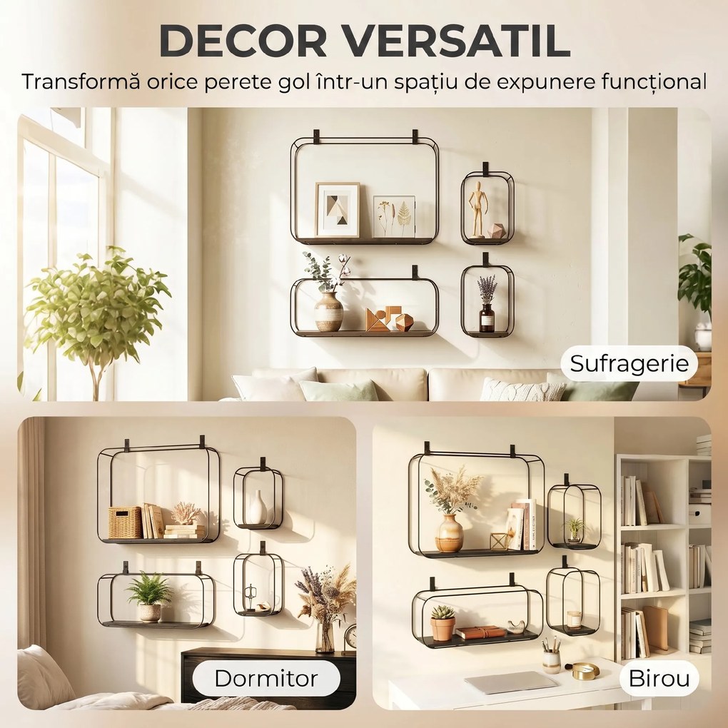 HOMCOM rafturi suspendate perete, rafturi decorative moderne | Aosom Romania