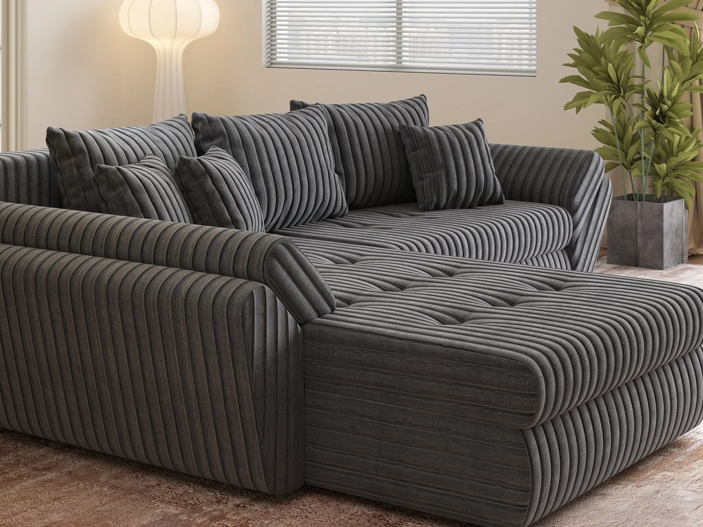 Colțar extensibil dumonde cu ladă de depozitare si sezut confortabil din spuma high-density, Loana Ambience Grey 270x185 cm