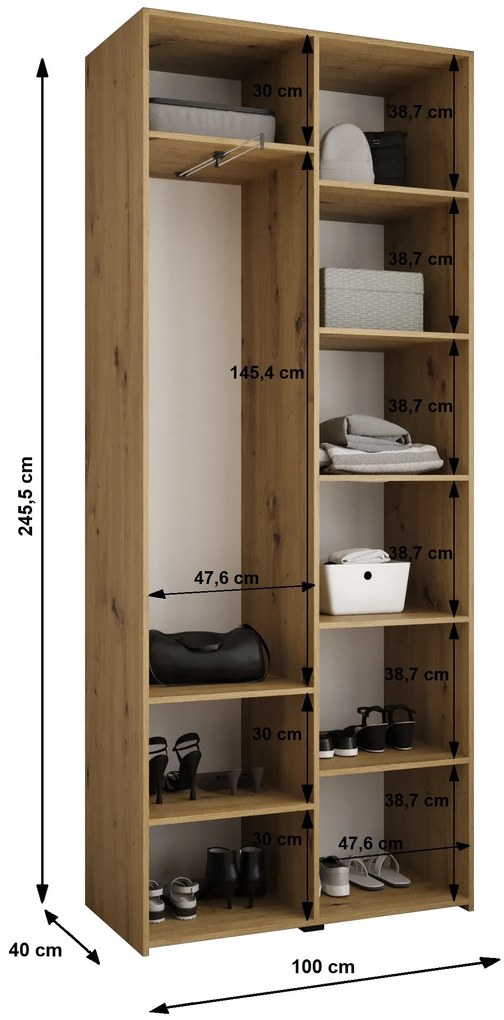 Dulap de haine 100 cm Carmela 40-3 (alb + Negru). 1126589