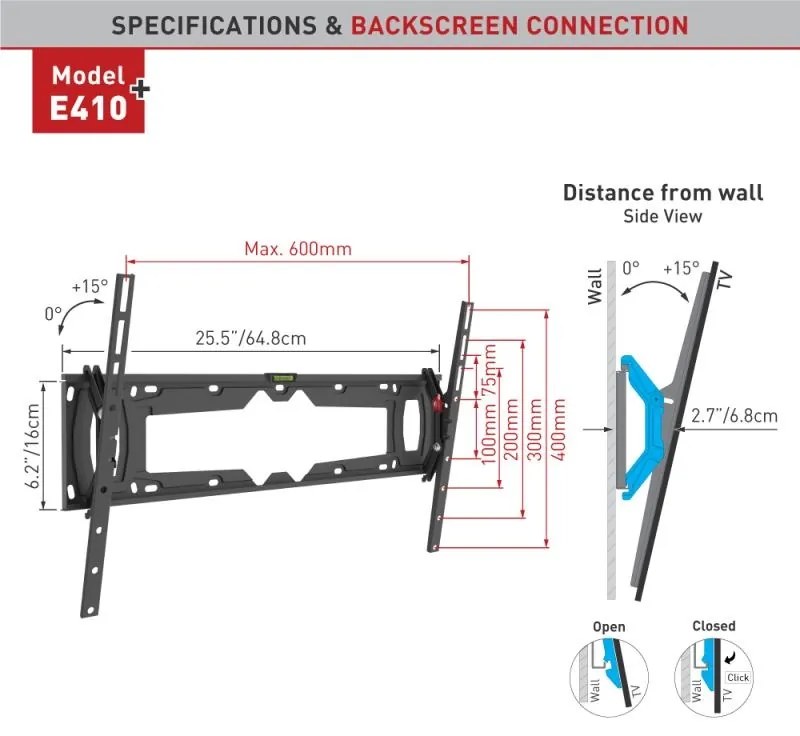 Suport TV perete Barkan tilt 32-90" 60kg