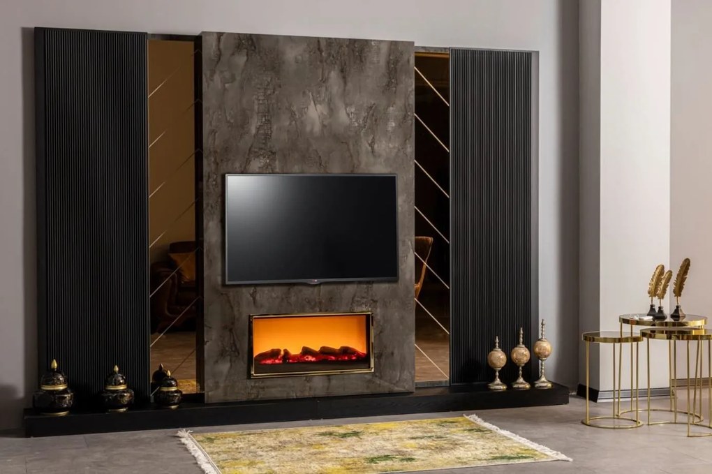 Unitate de perete cu semineu decorativ viva (310/210 cm)
