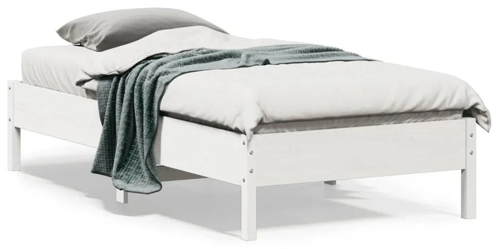 vidaXL Cadru pat fără saltea, alb, 90x190 cm, lemn masiv de pin