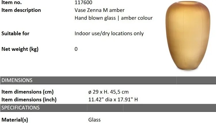 Vas decorativ din sticla design LUX Zenna M, amber