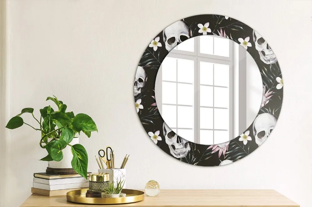 Oglinda rotunda rama cu imprimeu Flori de craniu