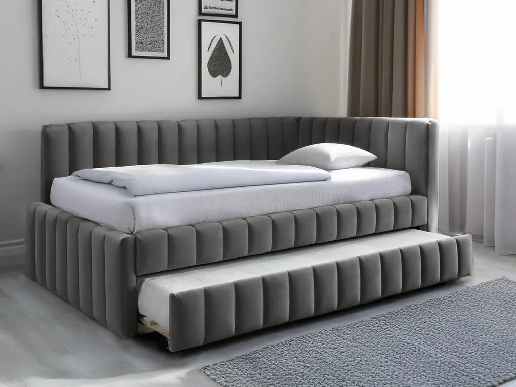 OFERTA Pat tapitat COMFINO VELVET cu pat suplimentar 120x200 cm gri calitate II