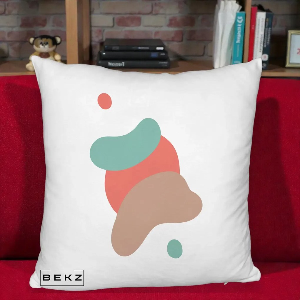 Perna Decorativa Abstract Forme Fluide Coral, 40x40 cm, Alb Pufos, Husa Detasabila, Perna Inclusa, BEKZ®