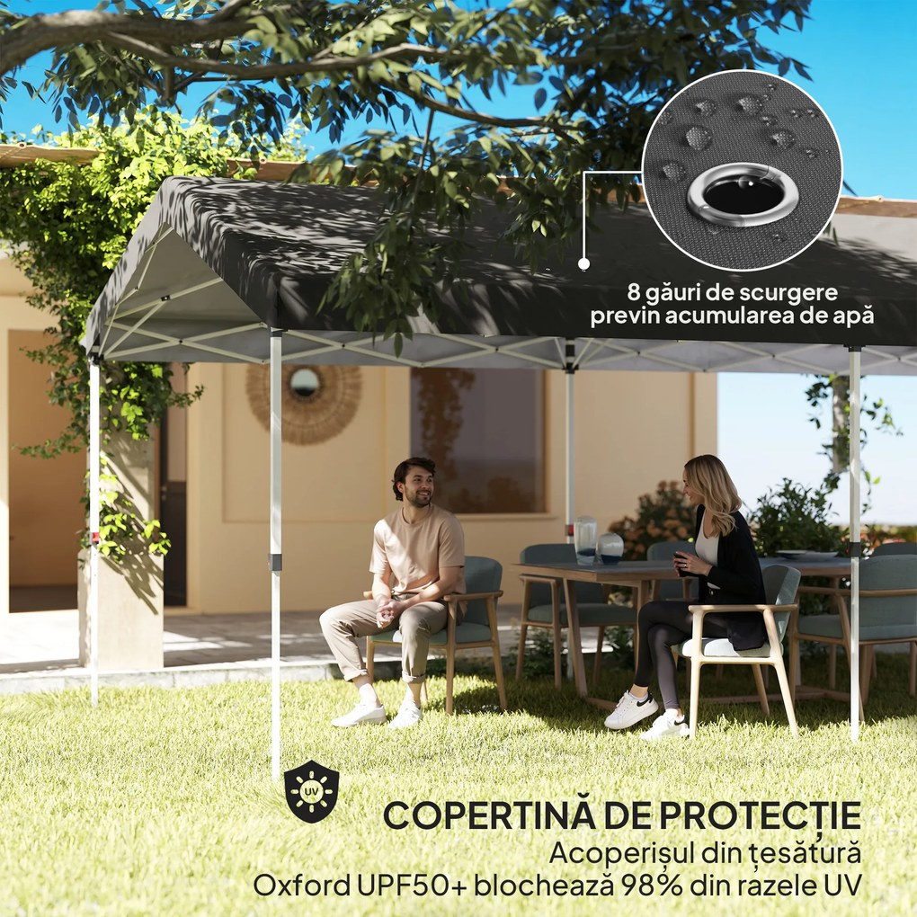 Outsunny Pavilion Pliabil Pop Up cu Înălțime Reglabilă în 3 Trepte și Geantă de Transport, 584x297.5x272 cm, Gri Închis | Aosom Romania