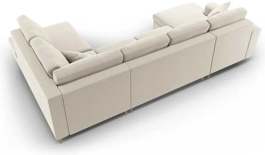 Colțar bej extensibil, cu spațiu de depozitare cu tapițerie din catifea (cu colț pe partea dreaptă-în formă de "U") Kyoto – Cosmopolitan Design