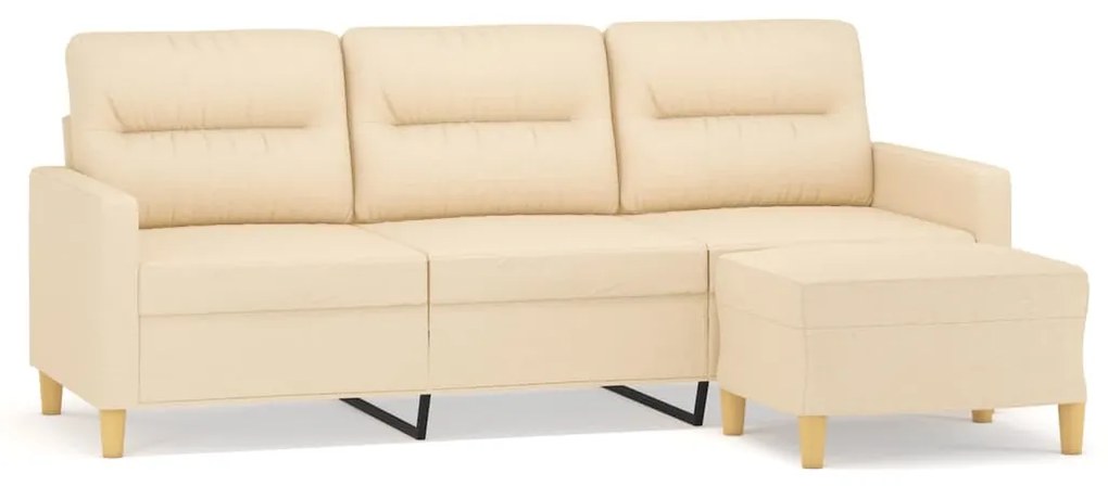3153423 vidaXL Canapea cu 3 locuri cu taburet, crem, 180 cm, material textil