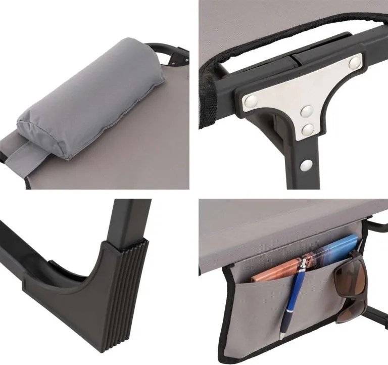 Șezlong pliabil, gri, poliester, 182 x 60 x 30 cm