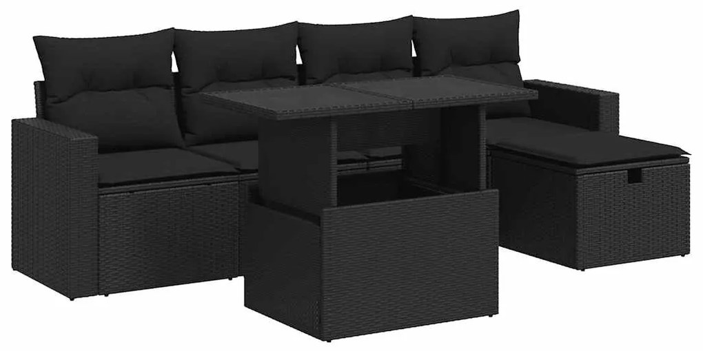 3327805 vidaXL Set mobilier de grădină cu perne, 6 piese, negru, poliratan