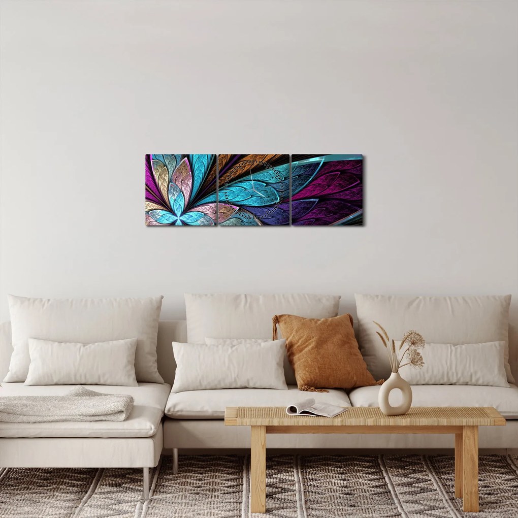 Tablou - Floare, abstracție (cu ceas) (90x30 cm)
