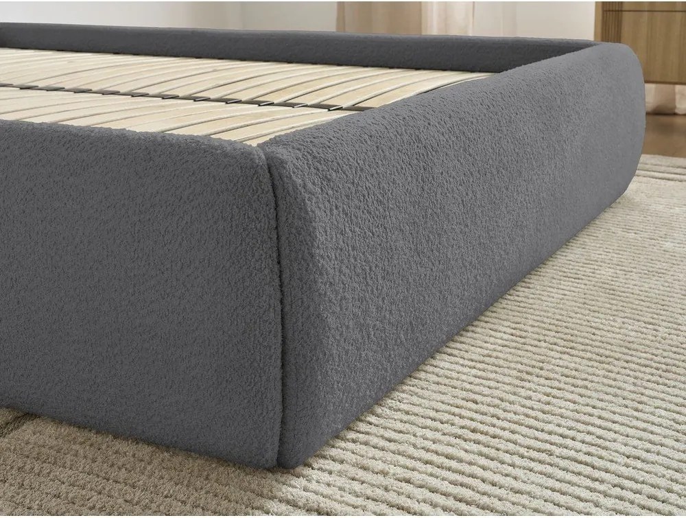 Pat matrimonial gri închis tapițat cu spațiu de depozitare/fără tăblie cu somieră 180x200 cm Inera – Bobochic Paris