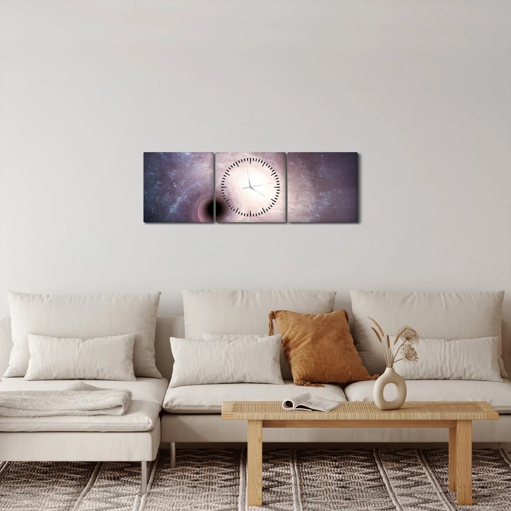 Tablou - Galaxii spiralate (cu ceas) (90x30 cm)