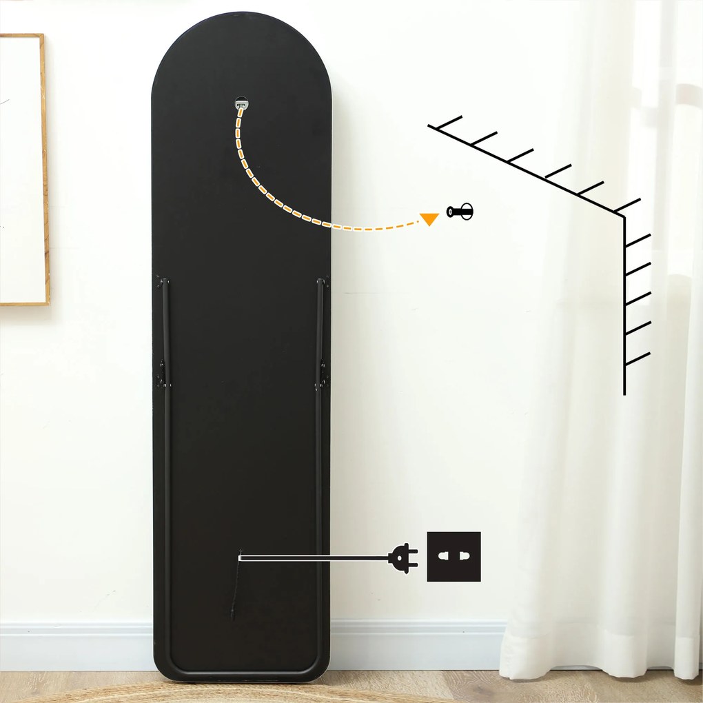 HOMCOM Oglindă completă în arc oglindă de corp cu LED 3 culori lumina reglabile funcție memorie 150 x 40 cm argintiu | Aosom Romania