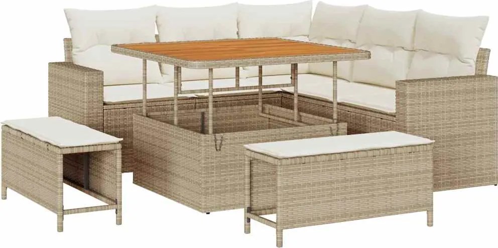 vidaXL Set de canapele pentru grădină 9 pcs Bej și crem poliratan