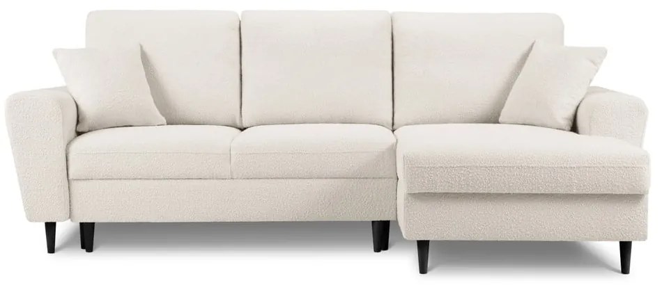 Colțar bej extensibil, cu spațiu de depozitare cu tapițerie din țesătură bouclé (cu colț pe partea dreaptă, cu șezlong) Kyoto – Cosmopolitan Design