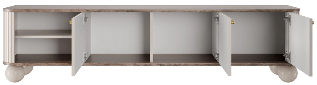 Comodă TV Vesper 187 cm - cașmir / nuc / mânere aurii / picioare sferice