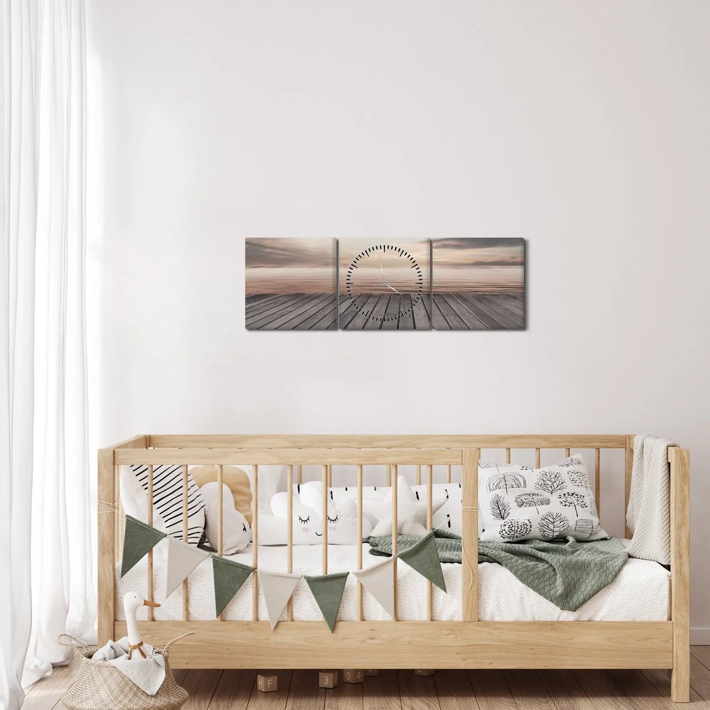Tablou - Pier la apus de soare (cu ceas) (90x30 cm)