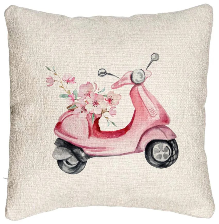 Perna Decorativa Canapea, Model Rose Flower Bike, 40x40 cm, Cu fermoar