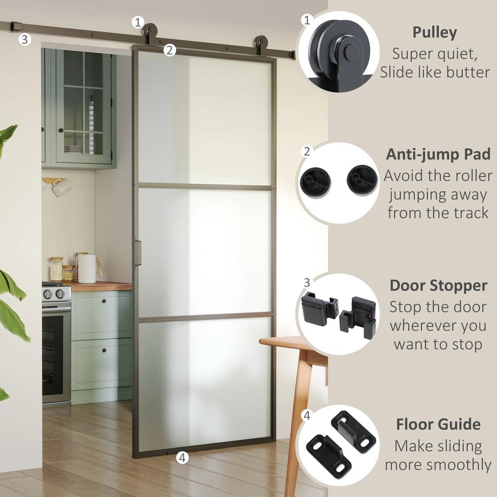 HOMCOM Set feronerie ușă culisantă, oțel carbon, suport 100 kg, pentru uși lemn 3.5-4.5 cm | Aosom Romania