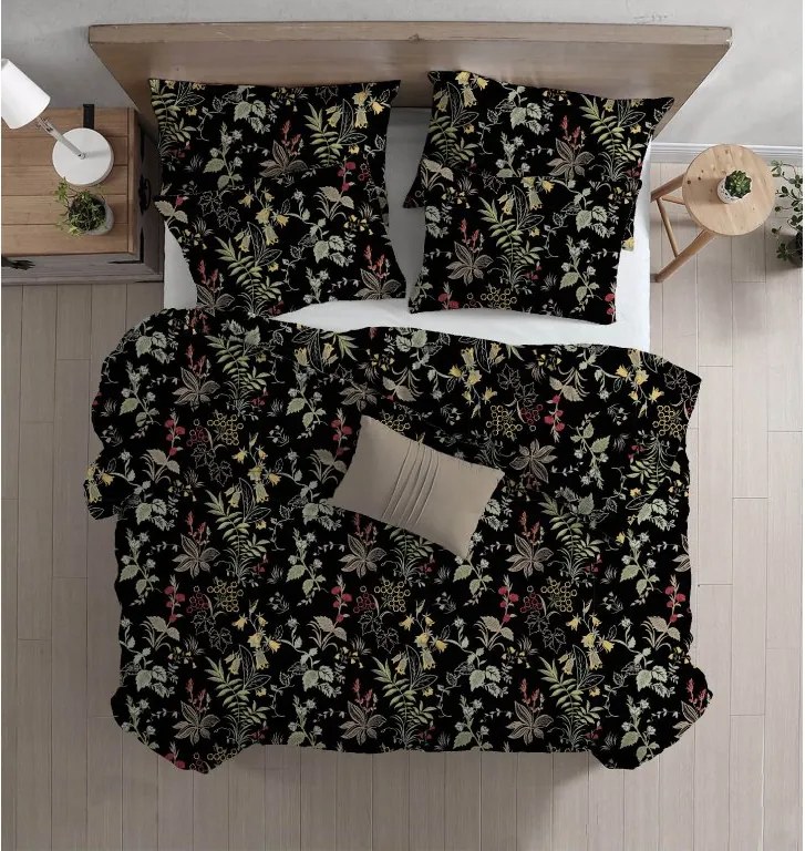 Lenjerie de pat din bumbac Renforce FLORWELLA negru Dimensiune lenjerie de pat: 2 buc 70 x 90 cm | 200 x 220 cm