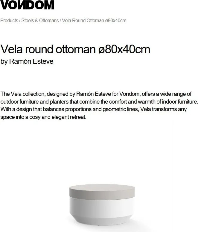 Taburete de exterior / interior design modern premium VELA OTTOMAN 80cm