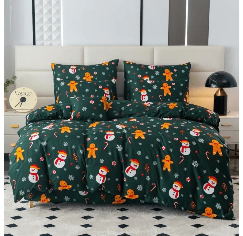 Lenjerie de pat din microfibra SNOWMAN SI TURTA DULCE verde Dimensiune lenjerie de pat: 70 x 90 cm | 140 x 200 cm