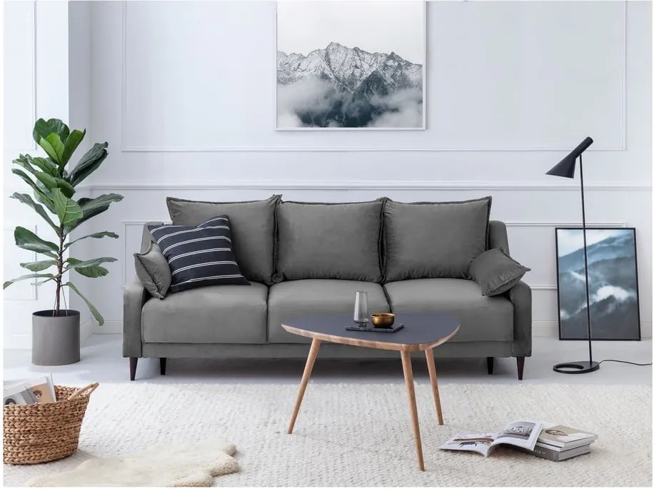 Canapea extensibilă cu 3 locuri și spațiu de depozitare Mazzini Sofas Freesia, gri