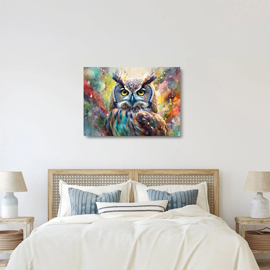 Tablou pe sticlă - Pictură de o bufniță (70x50 cm)