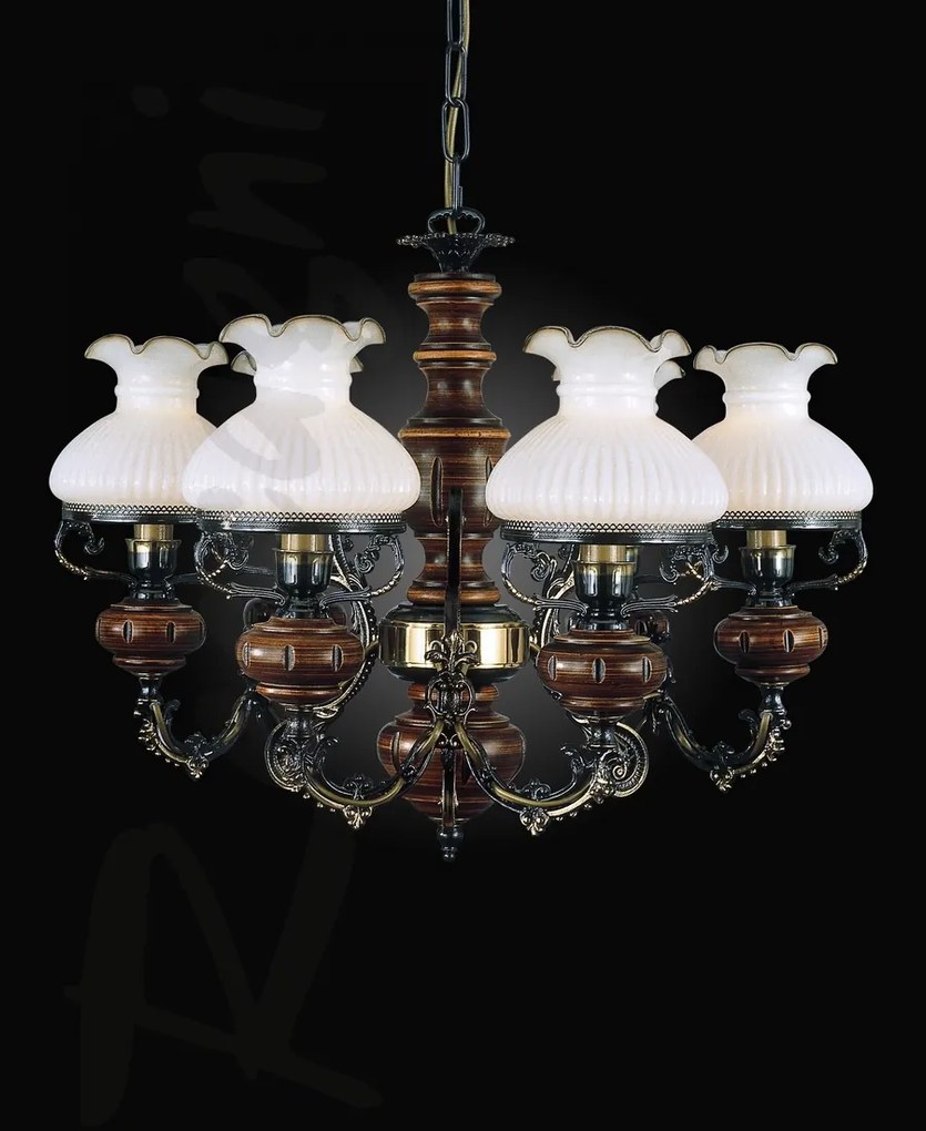 Candelabru cu 6 brate design italian din alama cu lemn 620