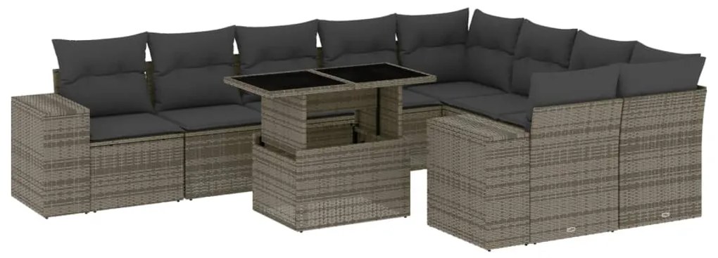 3269390 vidaXL Set mobilier de grădină cu perne, 10 piese, gri, poliratan