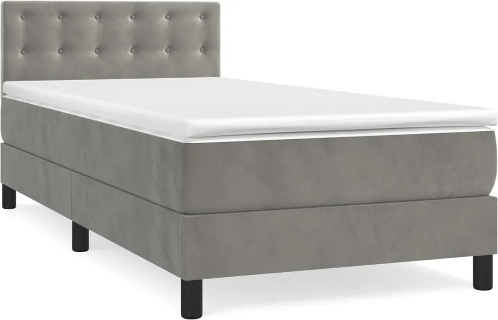 vidaXL Pat box spring cu saltea, gri deschis, 80x200 cm, catifea