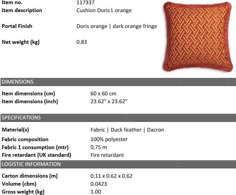 Perna decorativa design LUX Doris L orange, 60x60cm