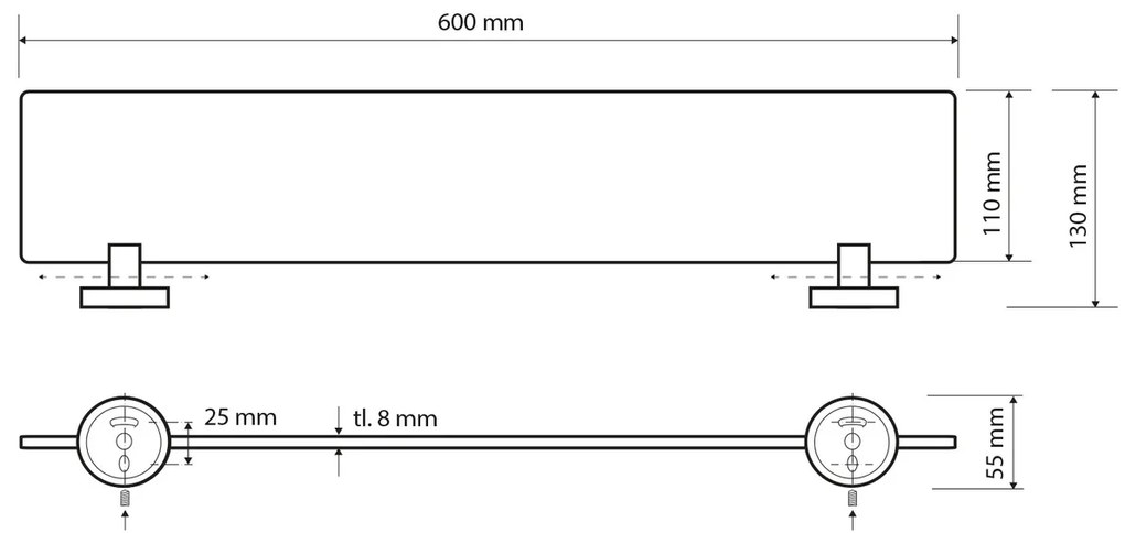 Raft de sticlă SAPHO XR609 X-Round E, 60 x 13 cm